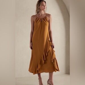 Banana Republic Asymmetrical Mustard Dress with Ruffles